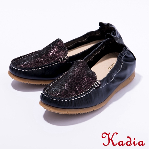 Kadia.亮面拼接羊皮休閒鞋(黑色)