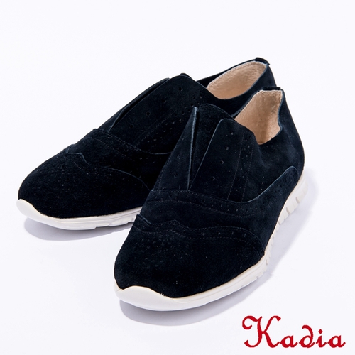 Kadia.牛反毛皮牛津休閒鞋(黑色)