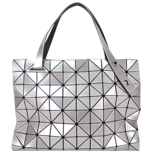 ISSEY MIYAKE 三宅一生BAOBAO CARTON T幾何方格8x10拉鍊肩背包(亮面銀)