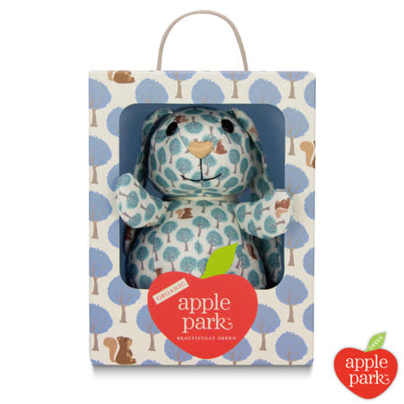 美國 Apple Park - 野餐好朋友系列 有機棉印花玩偶禮盒 -  長耳兔,粉藍森林