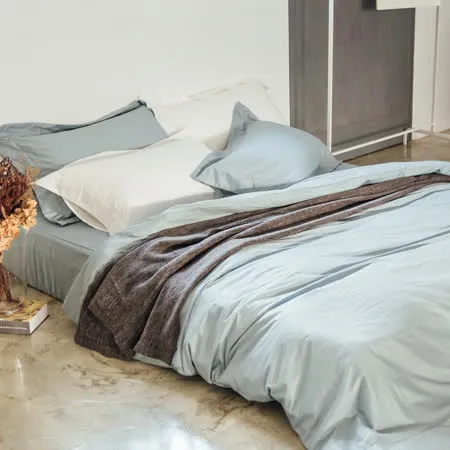 LAMINA 純色-淺灰藍 精梳棉四件式被套床包組(雙人)