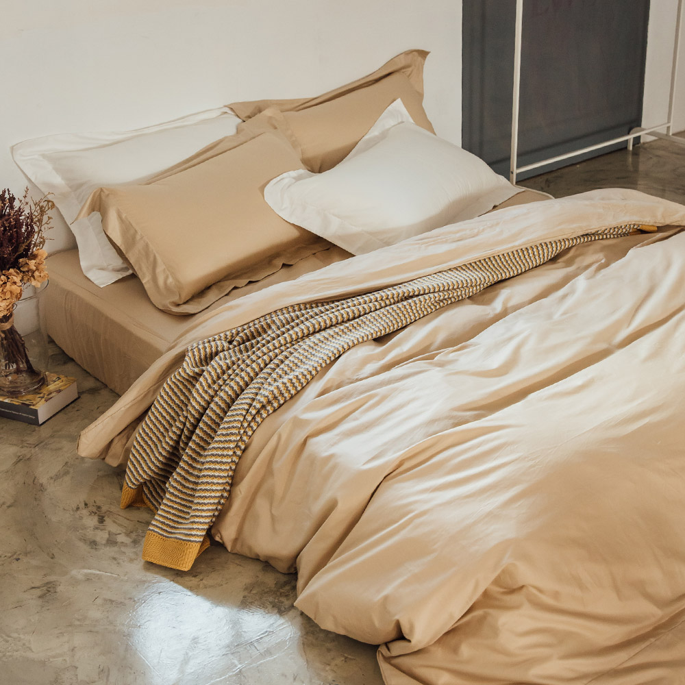 LAMINA 純色-卡布奇諾 精梳棉四件式被套床包組(雙人)