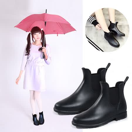 旺寶 時尚雨靴下雨必備低跟休閒短靴雨鞋