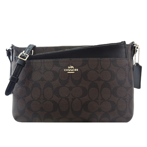 COACH C LOGO PVC 皮革斜背包(巧克力)