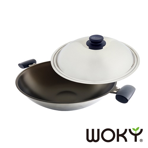 【WOKY沃廚】晶砂陶瓷專利不鏽鋼炒鍋39CM(贈不沾鍋專用矽膠鏟)