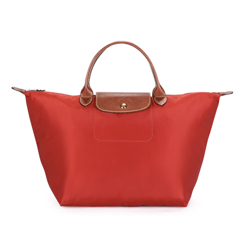 Longchamp 短提把中型水餃包-磚紅色