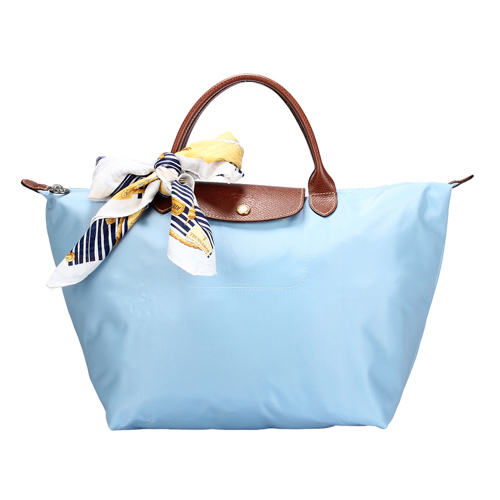 Longchamp 短提把中型水餃包-薄霧藍