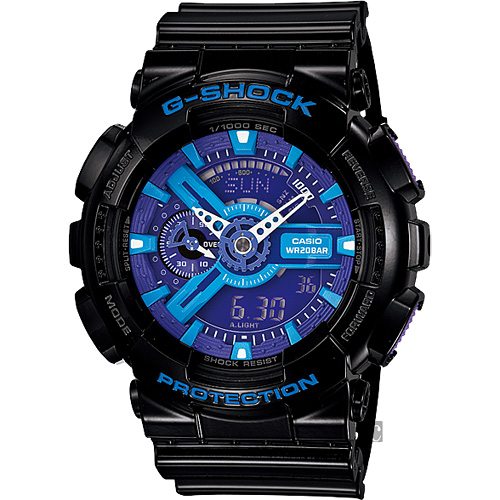 CASIO 卡西歐 G-SHOCK 重機悍將雙顯錶-藍x黑 GA-110HC-1ADR