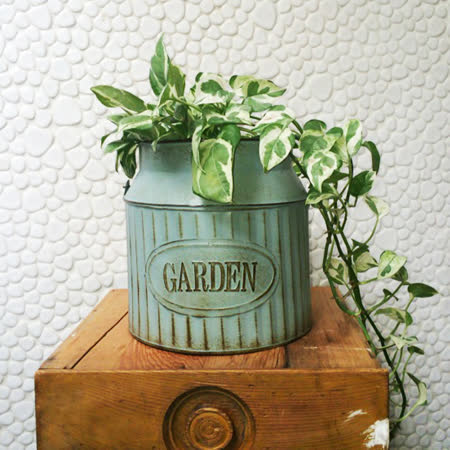 【meric garden】欧式仿旧复古杂货风灰蓝铁艺装饰花器 (牛奶桶)