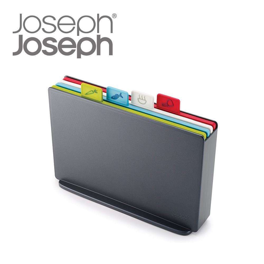 Joseph Joseph英國創意餐廚★檔案夾止滑砧板組-雙面附凹槽(小灰)★