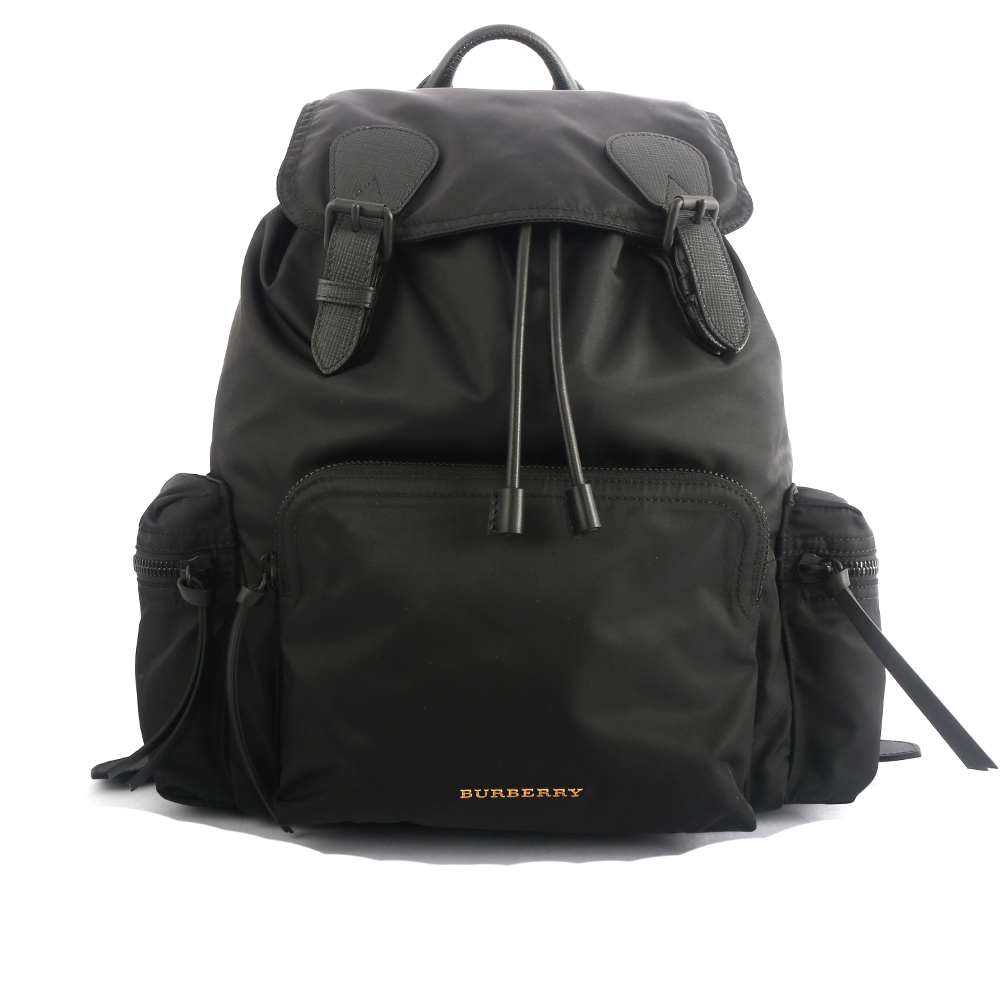 【BURBERRY】THE RUCKSACK尼龍拼皮革軍旅後背包(男)(黑色)