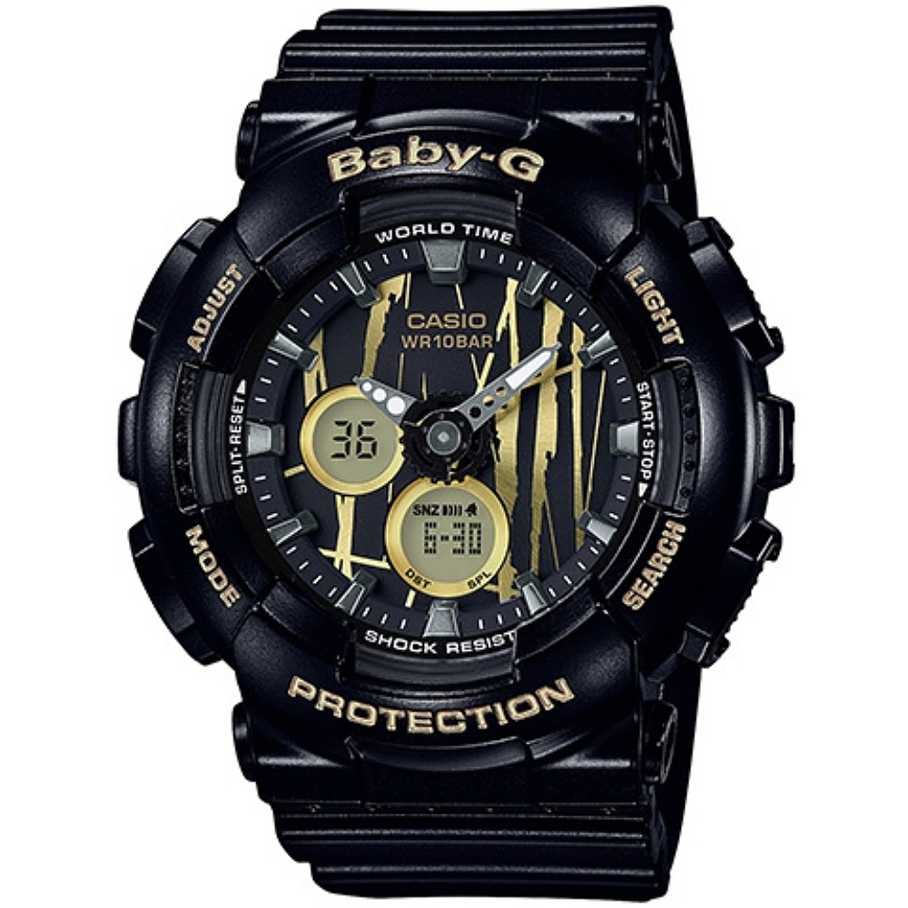 CASIO BABY-G BA-120金色隨性塗鴉雙顯腕錶-俞利佩戴款(BA-120SP-1A)