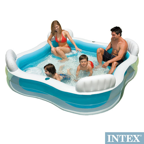 【INTEX】方型有靠墊透明充氣戲水游泳池229*229cm(882L) (56475)