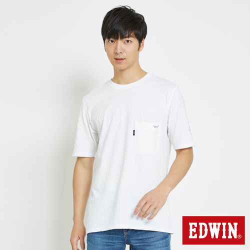 EDWIN 基本W口袋寬大短袖T恤-男-白色