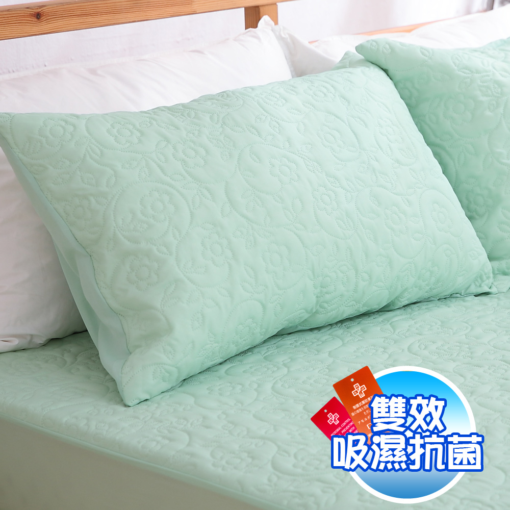 【eyah宜雅】吸濕排汗大和防蹣抗菌雙效-信封枕套式枕頭保潔墊-2入(素雅綠)