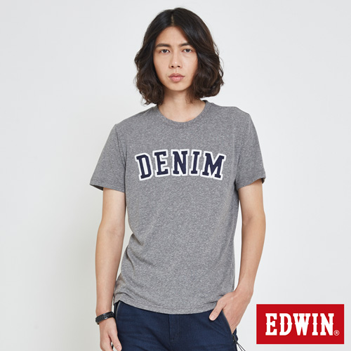 EDWIN 復古手工繡花短袖T恤-男-麻灰色