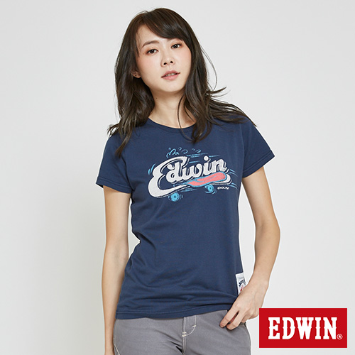 EDWIN 趣味滑板LOGO短袖T恤-女