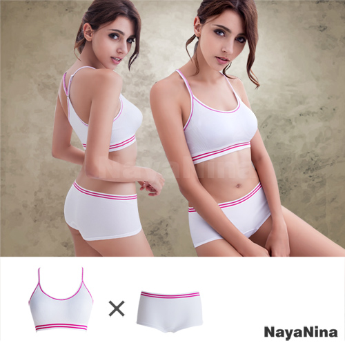 【Naya Nina】運動內衣 中度運動無鋼圈內衣褲組(Y背+平口)-白