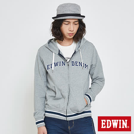 EDWIN 復古運動連帽拉T外套-男-麻灰色