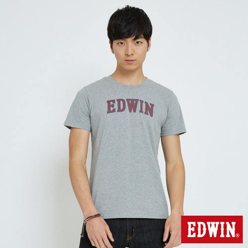 EDWIN 復古印花LOGO短袖T恤-男-麻灰色