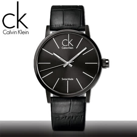 瑞士 Calvin Klein 不鏽鋼錶殼 皮革錶帶 時尚男錶 黑面(K7621401)