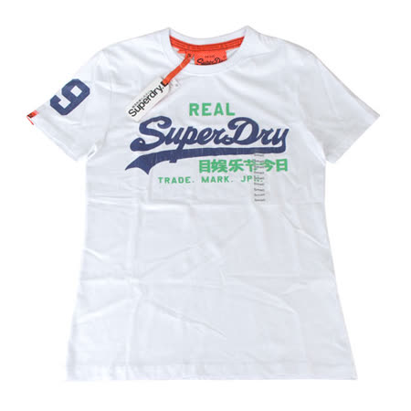 Superdry極度乾燥 經典字母LOGO造型棉質短袖T恤(S/M/白底藍字)