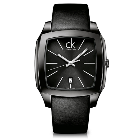 瑞士 Calvin Klein IP鍍黑方形放射狀面盤男錶 (K2K21402)