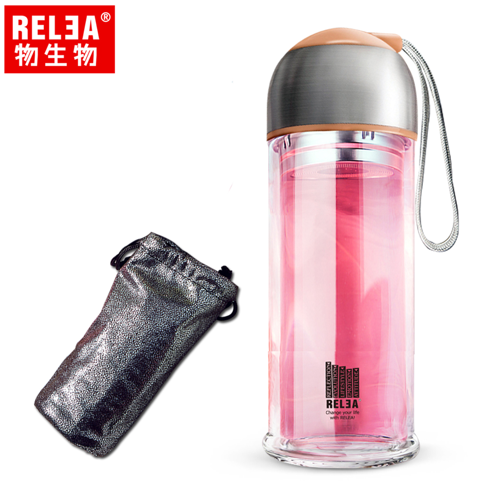 【香港RELEA物生物】280ml時尚COCO雙層耐熱玻璃杯附璀亮杯套(時尚咖)