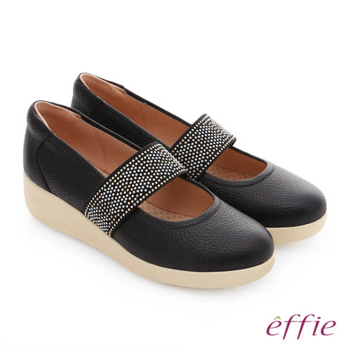 effie 輕漾漫步 真皮織帶素面奈米休閒鞋(黑)