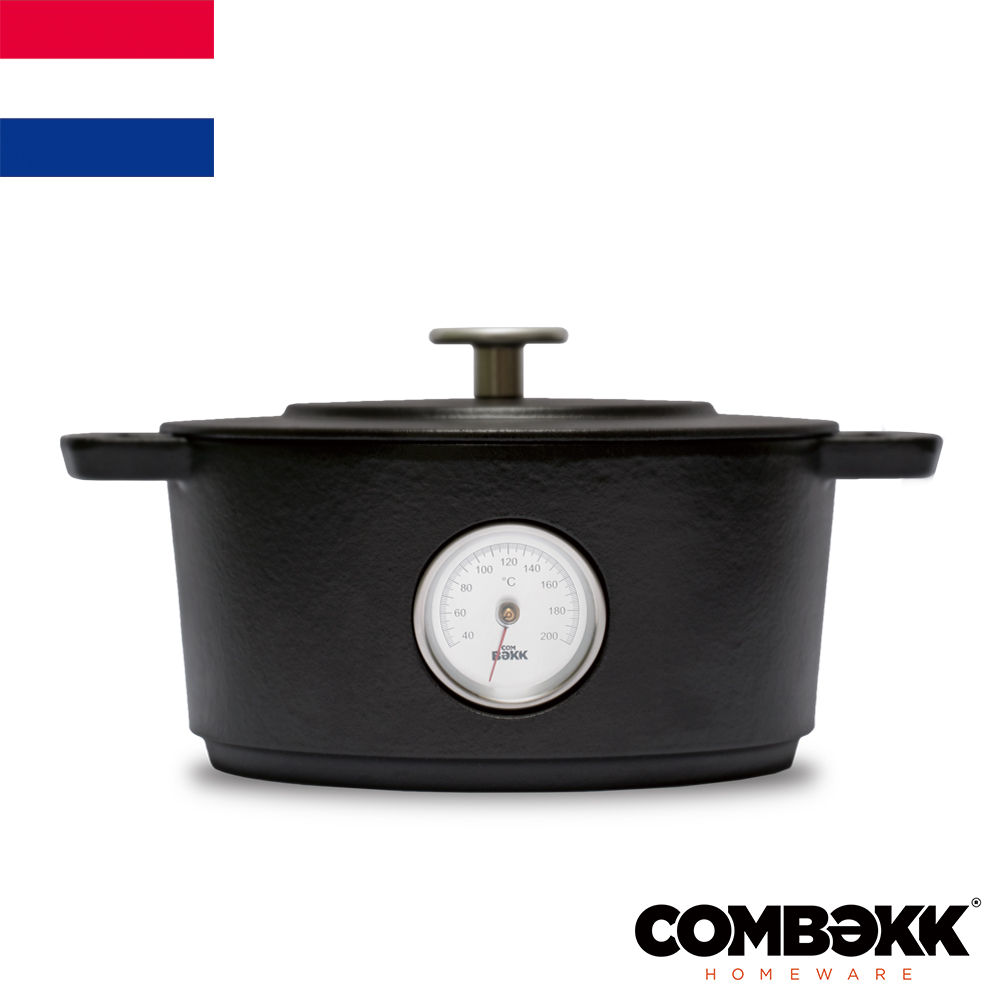 荷蘭【Combekk】黑系溫度計鑄鐵鍋24cm