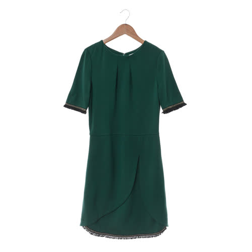 Jessica Red 個性女孩短袖流蘇花瓣造型洋裝（綠）