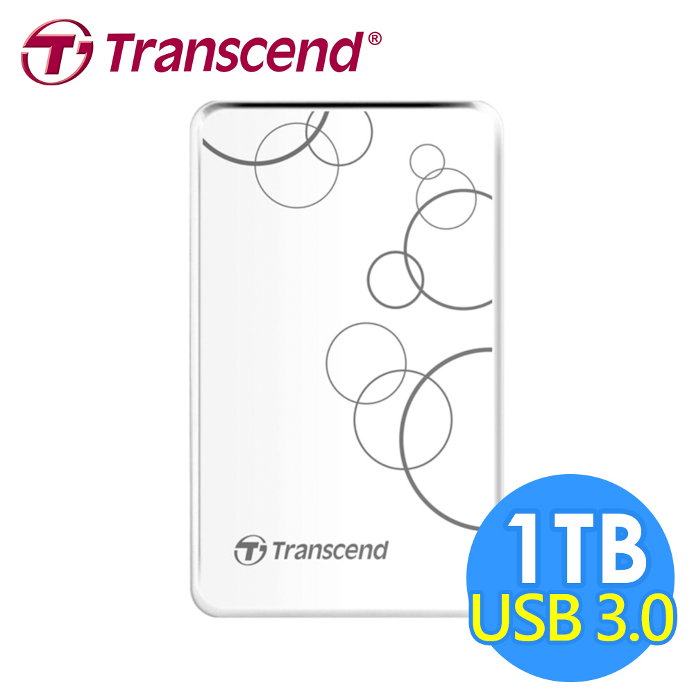 創見 StoreJet 1TB 25A3 USB3.0 2.5吋行動硬碟(TS1TSJ25A3W)-白色