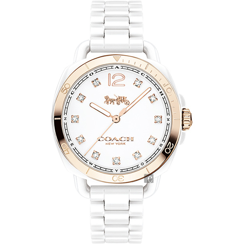 Coach Dress Ladies Analog 陶瓷女錶-白x玫塊金框/34mm 14502752
