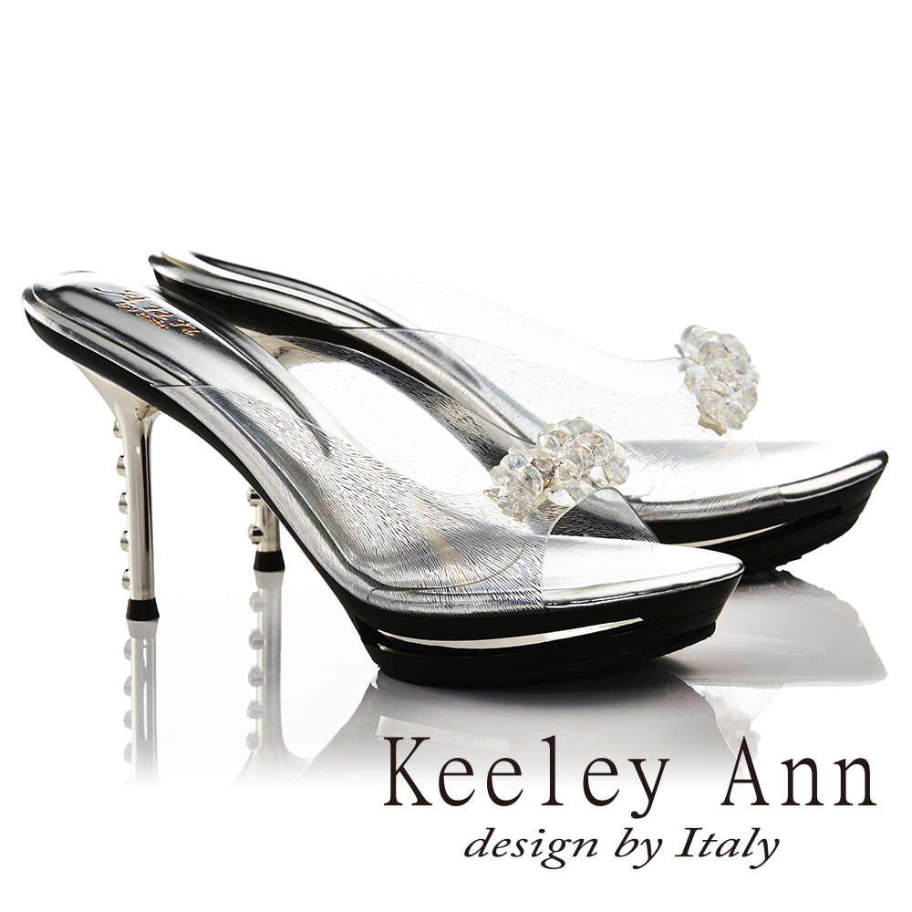 Keeley Ann耀眼奪目~仙杜瑞拉小花朵透亮鑲鑽高跟拖鞋(銀色721057127-Ann系列)