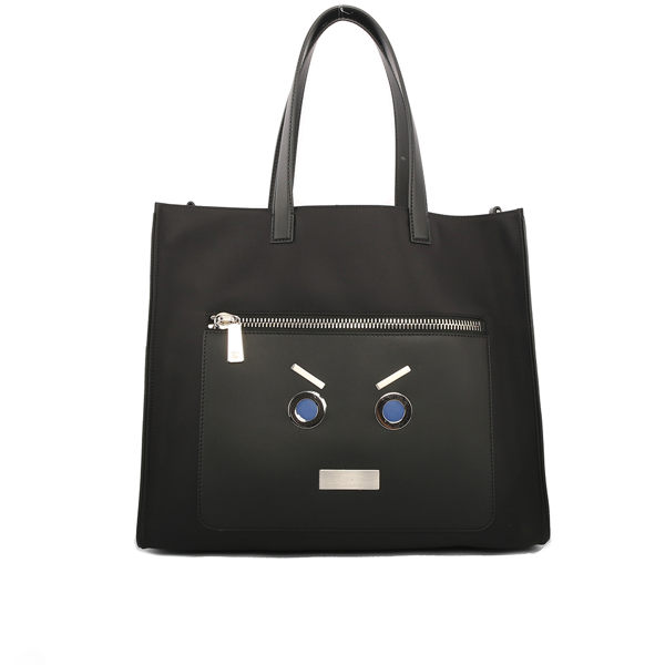 【FENDI】表情圖案 尼龍肩背/手提包(皮革提把)(黑色)