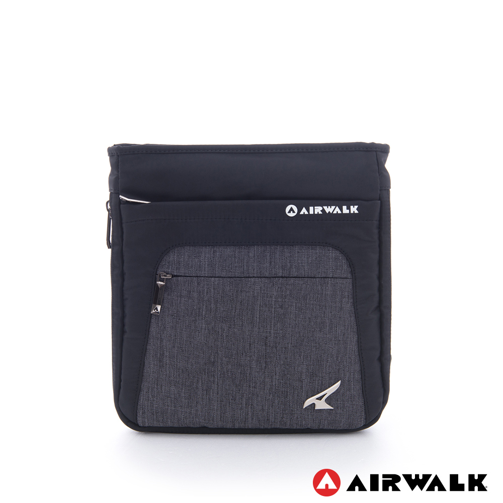 AIRWALK -哆啦A夢 雙料可調式歐式扁方斜背包-黑灰