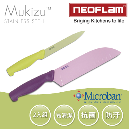【韓國NEOFLAM】抗菌不銹鋼冷凍鋼刀組-二入組-綠色+霧紫色