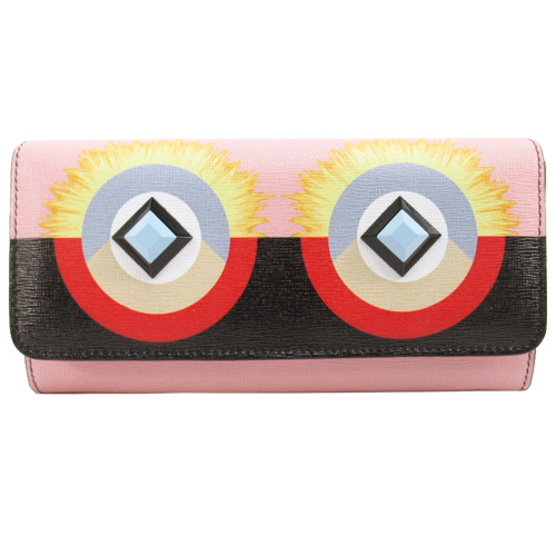 FENDI CRAYONS小牛皮拼色翻蓋長夾(粉x黑)