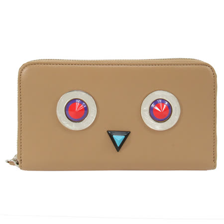 FENDI 小牛皮圓眼睛鏈ㄇ字拉鍊夾(駝)
