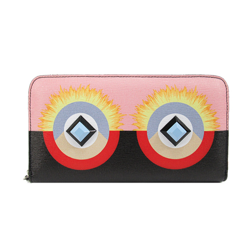 FENDI CRAYONS小牛皮拼色ㄇ字拉鍊長夾(粉x黑)