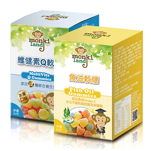 monkiland 魚油軟糖80g/瓶+維健素Q軟糖80g/瓶,共2瓶