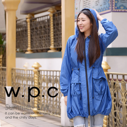 【w.p.c】個性軍裝款。時尚雨衣/風衣(R1040)_寶藍