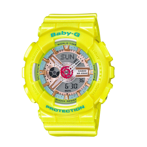 CASIO 卡西歐 BABY-G 日本版珠光亮黃色時尚亮彩雙顯運動女錶 BA-110CA-9AJF