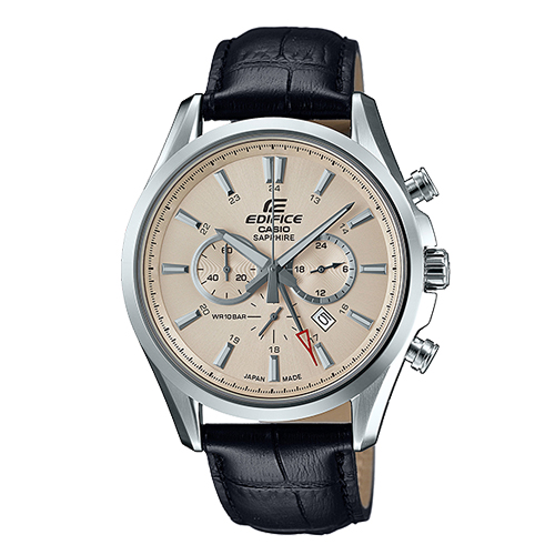 CASIO 卡西歐 EDIFICE 經典紳士錶款_三眼計時皮革男錶 EFB-504JL-7A