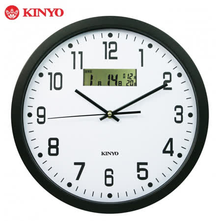 KINYO 極簡俐落-14吋 LCD雙顯示掛鐘