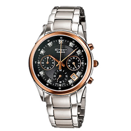 casio 卡西欧 sheen 莱茵石点缀三眼造型气质女表 shn-5003p-1a