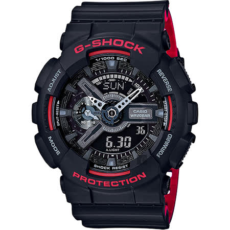 CASIO 卡西歐 G-SHOCK 人氣經典紅黑雙顯手錶 GA-110HR-1ADR