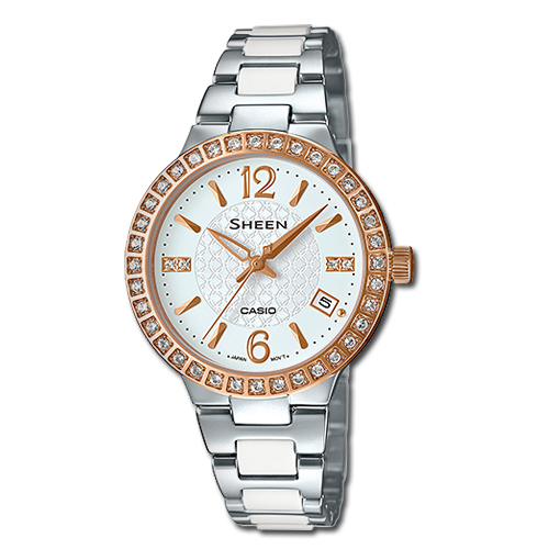 CASIO 卡西歐 SHEEN 施華洛世奇水晶不鏽鋼女錶 SHE-4049SG-7A