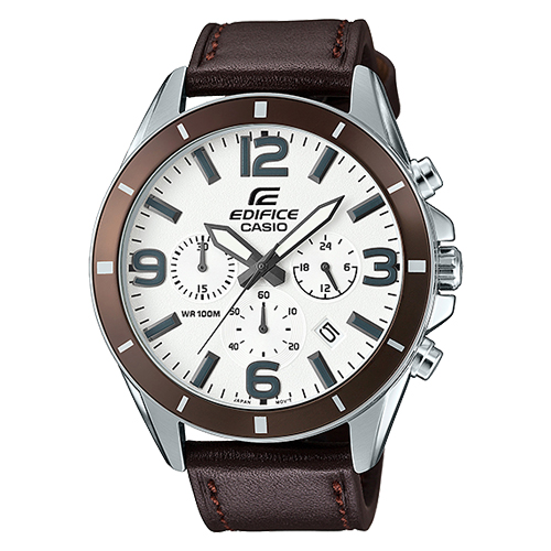 CASIO 卡西歐 EDIFICE 三眼計時石英皮革男錶 EFR-553L-7B