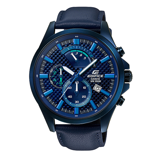 CASIO 卡西歐 EDIFICE 時尚沉穩三眼皮革男錶 EFV-530BL-2A 新品
